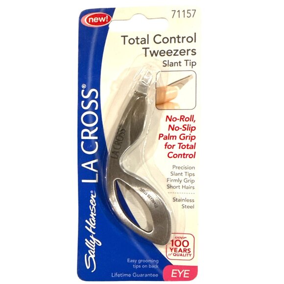 71157 Sally Hansen La Cross Total Control Tweezers Slant Tip +No-Slip Grip Steel - Picture 1 of 4